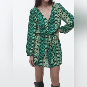 Zara  Abstract Geometric Printed Ruched Short Dress